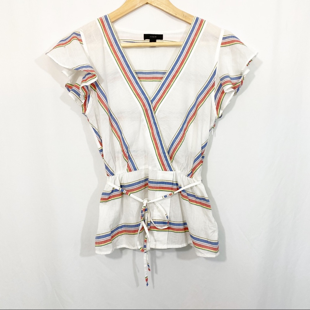 5/$25 NWOT J. Crew Flutter Sleeve Wrap Striped Top - Picture 2 of 8